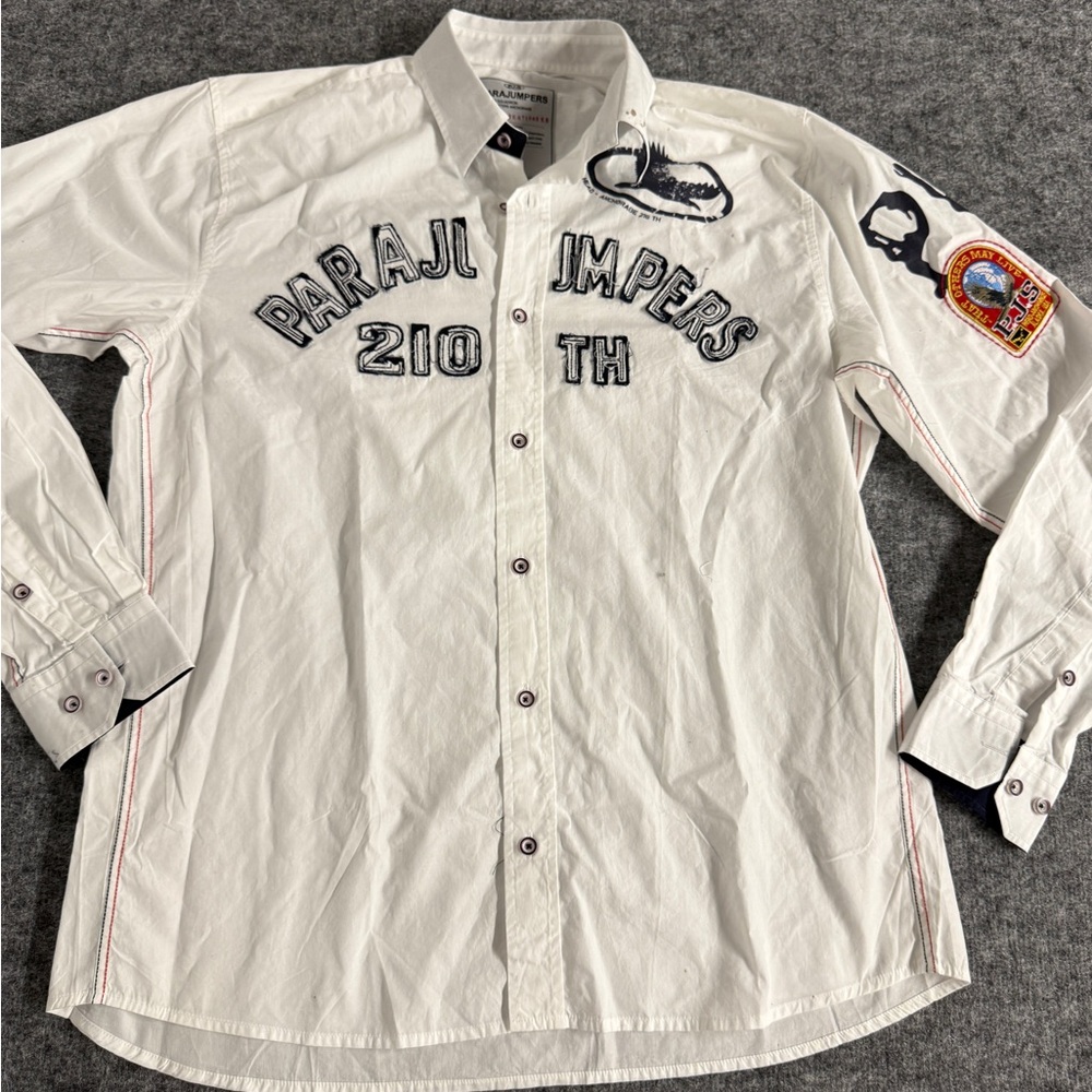 Parajumpers Shirt Mens Medium White Button up Relax Fit Embroidered